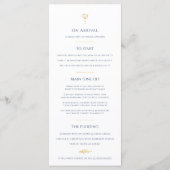 Menu Mariage monogramme ovale de feuille d'or blanc ble (Dos)