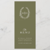 Menu Mariage monogramme ovale de la feuille blanche ver (Devant)