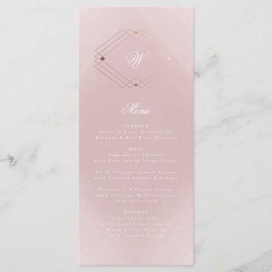 Menu Mariage Monogramme rose Rose doré classique (Devant)