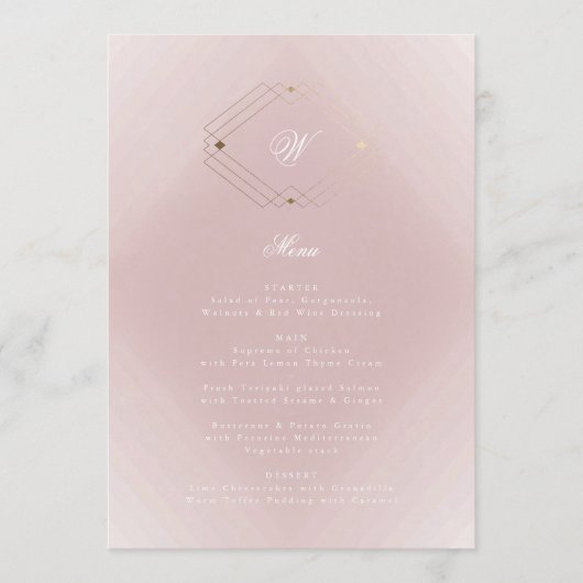 Menu Mariage Monogramme rose Rose doré classique (Devant)
