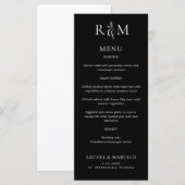 Menu Mariage Monogramme simple noir blanc (Devant / Derrière)