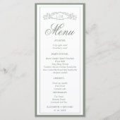 Menu Mariage monogramme simple Sage Green de crête bota (Devant)