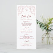 Menu Mariage Monogramme Vintage Pink Croché (Debout devant)