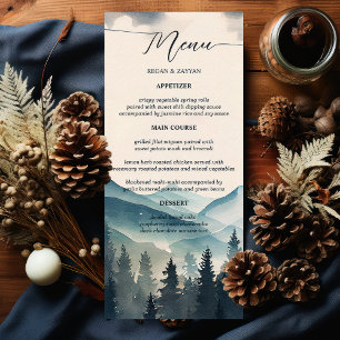 Menu Mariage Montagne Pin Peinture à l'Eau