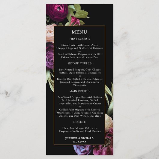 Menu Mariage Moody Floral foncé (Devant)