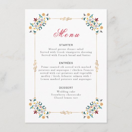 Menu Mariage Motif classique complexe de géométrie vint (Devant)