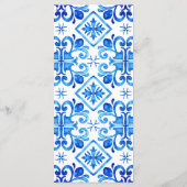 Menu Mariage Motif marocain bleu et blanc (Dos)