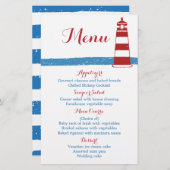 Menu Mariage Nautical Red Lighthouse Blue Stripes (Devant / Derrière)