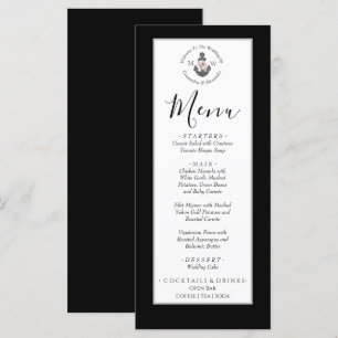 Menu Mariage nautique Ancre florale noir et blanc