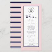 Menu Mariage nautique Ancre florale rose marine gris (Devant / Derrière)