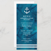 Menu Mariage nautique bleu aquarelle (Devant / Derrière)