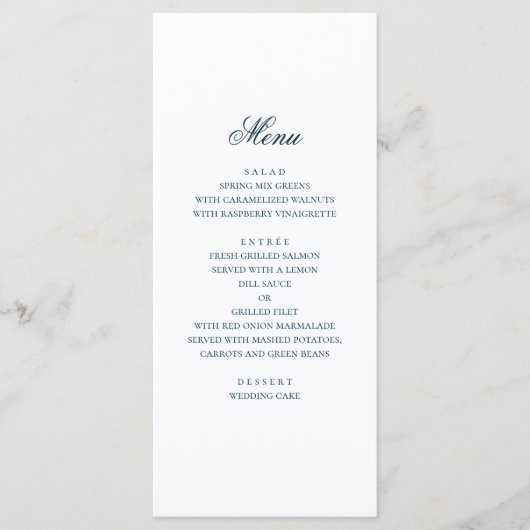 Menu Mariage nautique bleu. Aquarelle marine moderne (Devant)