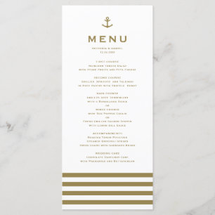 Menu Mariage nautique d'Ancre moderne or et blanc