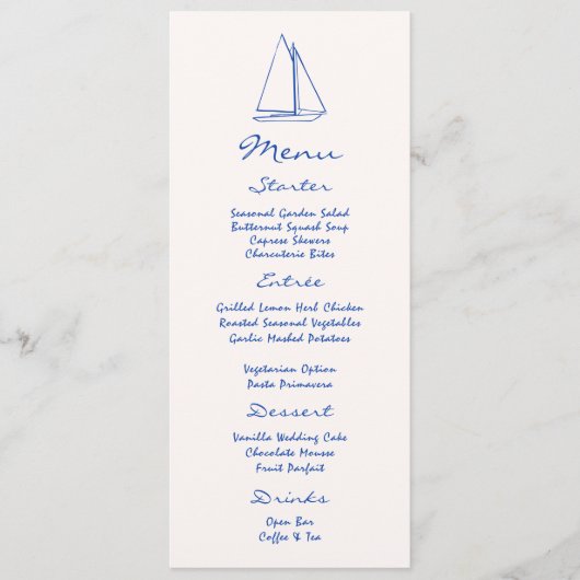 Menu Mariage Nautique Dessiné À La Main (Devant)