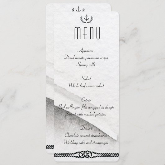 Menu Mariage Nautique Gris Et Blanc (Devant / Derrière)