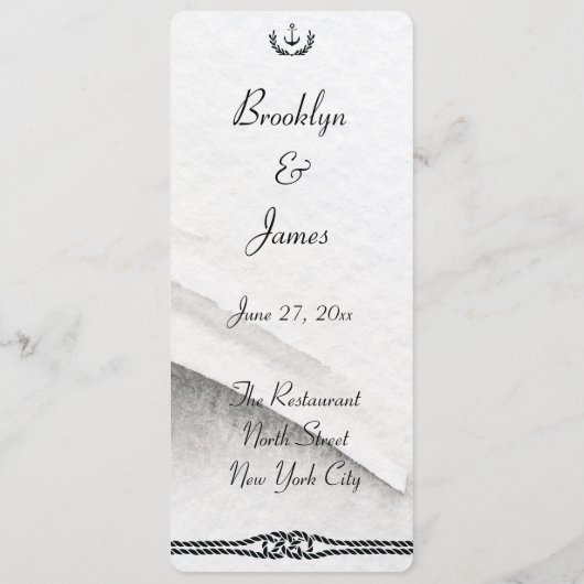 Menu Mariage Nautique Gris Et Blanc (Dos)