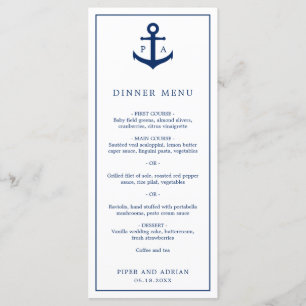 Menu Mariage Nautique Monogramme Bleu Marine Ancre