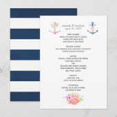 Menu Mariage naval floral aquarelle (Devant / Derrière)