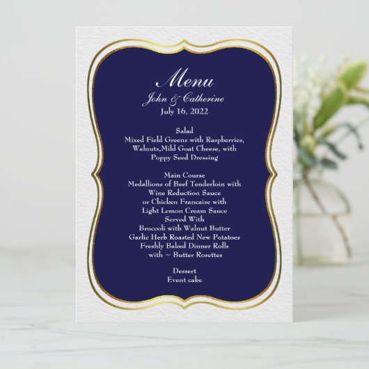 Menu Mariage Navy Blue Simple Elegance (Debout devant)