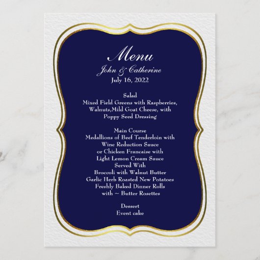 Menu Mariage Navy Blue Simple Elegance (Devant)