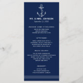 Menu Mariage Navy Nautical Blanc Ancre Côté Mer (Devant)