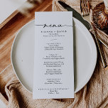 Menu Mariage noir blanc classique<br><div class="desc">Cette carte de menu mariage classique noir blanc est parfaite pour un mariage moderne. Le design sobre et élégant présente une typographie de script classique et sophistiquée en noir et blanc. Ce menu peut être utilisé pour une réception de mariage, un dîner de répétition, une douche nuptiale ou tout événement....</div>
