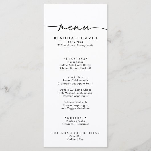Menu Mariage noir blanc classique (Devant)