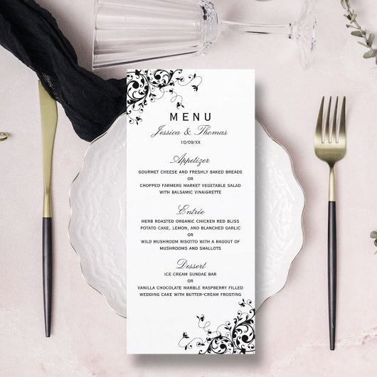 Menu Mariage noir & blanc Élégant