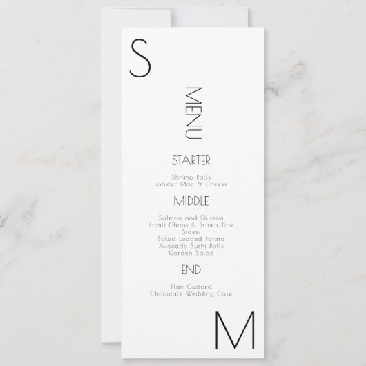 Menu Mariage noir blanc en angle monographique (Devant)