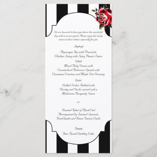 Menu Mariage noir blanc et rouge rose (Devant)