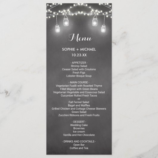 Menu mariage Noir Blanc Lumières (Devant)