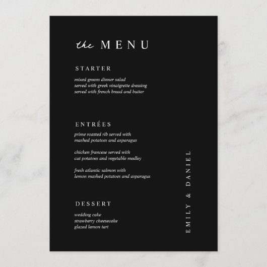 MENU Mariage noir&blanc minimal (Devant)