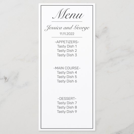 Menu Mariage noir blanc minimaliste moderne (Devant)