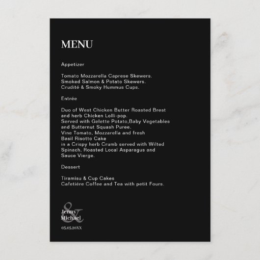 Menu Mariage noir blanc moderne (Devant)