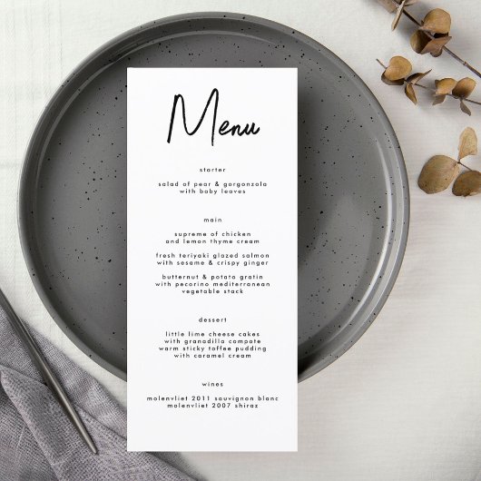 Menu Mariage noir blanc moderne et élégant