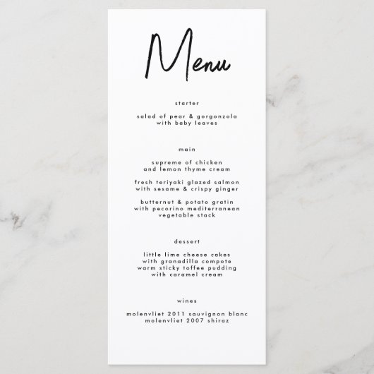 Menu Mariage noir blanc moderne et élégant (Devant)