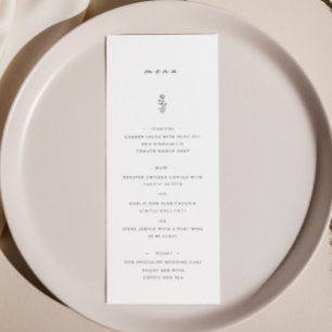Menu Mariage noir & blanc simple feuille