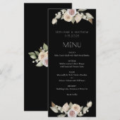 Menu Mariage noir botanique de couleur rose pâle (Devant / Derrière)