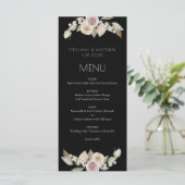 Menu Mariage noir botanique de couleur rose pâle (Debout devant)