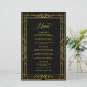 Menu Mariage noir cadre d'or géométrique antique (Debout devant)