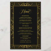 Menu Mariage noir cadre d'or géométrique antique (Devant)
