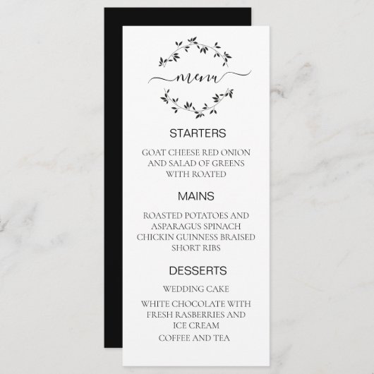 Menu mariage noir et blanc (Devant / Derrière)
