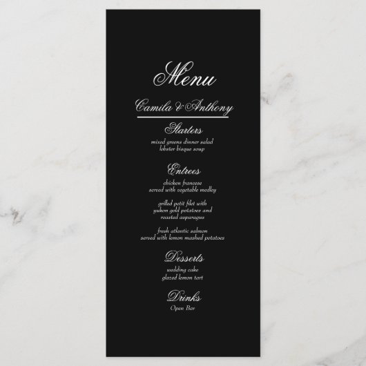 Menu Mariage noir et blanc (Devant)