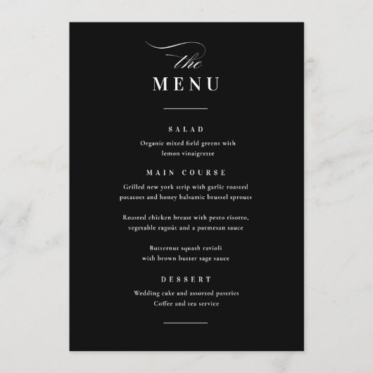 Menu Mariage noir et blanc classique (Devant)