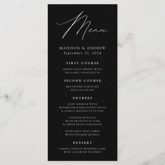 Menu Mariage noir et blanc éclaboussé d'élégance modern (Devant)