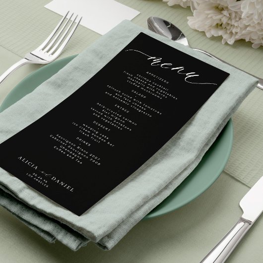 Menu Mariage noir et blanc écriture moderne