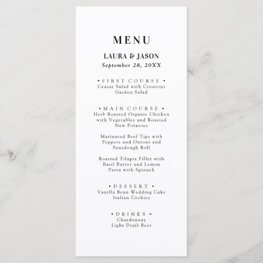 Menu Mariage noir et blanc Elegance moderne (Devant)