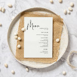 Menu Mariage noir et blanc élégant et moderne<br><div class="desc">Une typographie moderne et un thème classique noir et blanc pour votre papeterie mariage : choisissez cette suite de mariage simple et élégante. Entièrement personnalisable : vous pouvez modifier l'arrière - plan ainsi que la couleur du texte comme vous le souhaitez.</div>