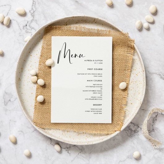 Menu Mariage noir et blanc élégant et moderne