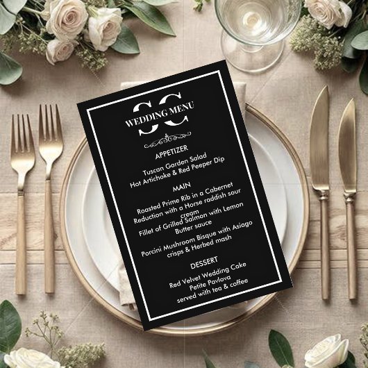 Menu Mariage noir et blanc intemporel